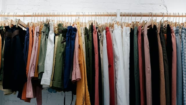 assorted-color clothes lot hanging on wooden wall rack