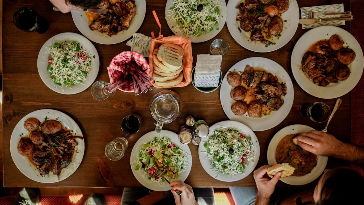 white plates with assorted foods